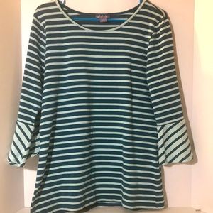 Laura Scott long sleeve size medium green teal striped bell sleeves top